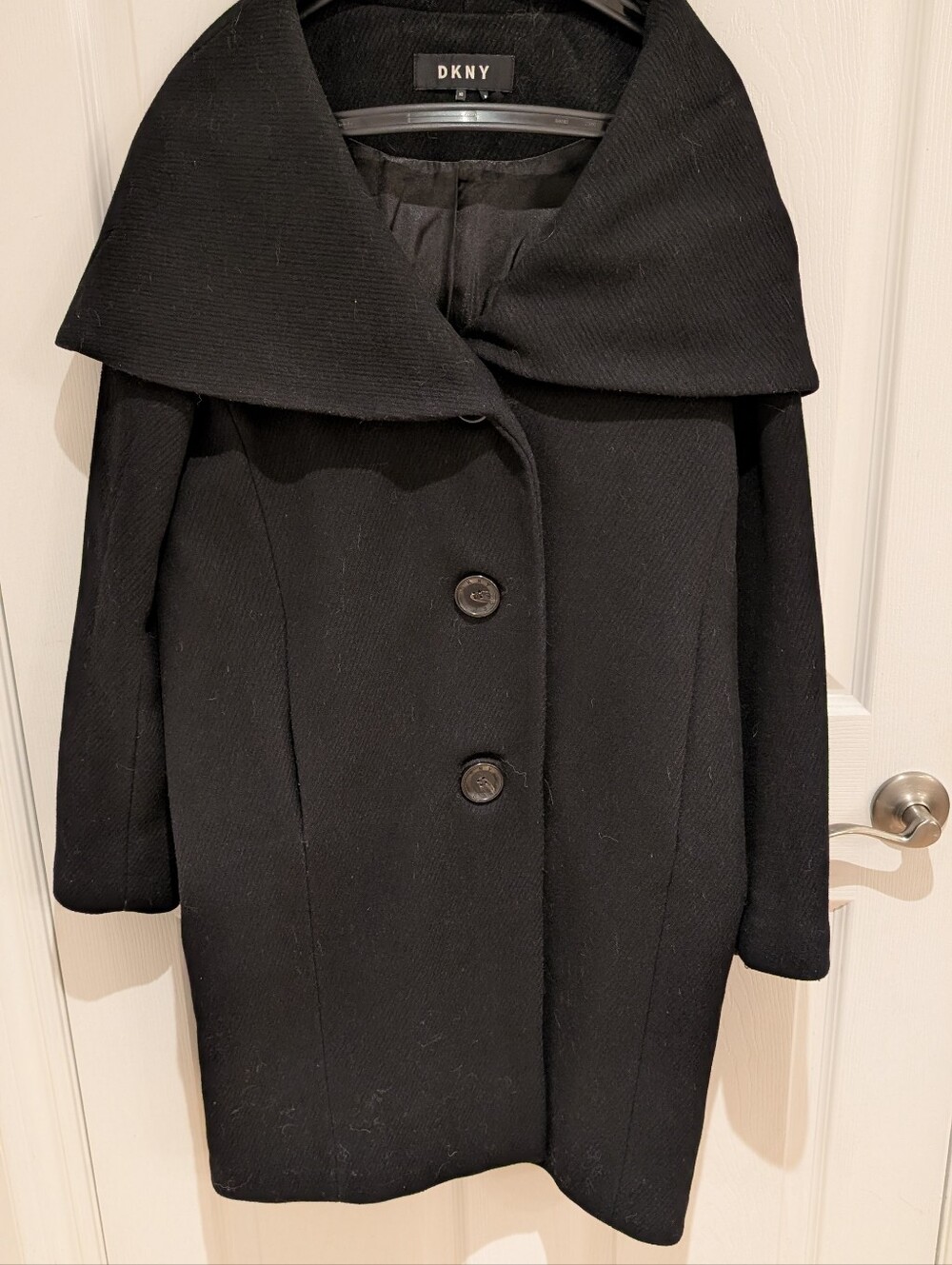 DKNY Black Wide-Collar Button-Front Coat
